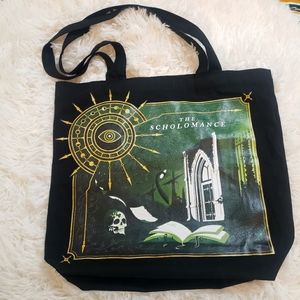 Deadly Education, black tote bag with graphic print, Illumicrate